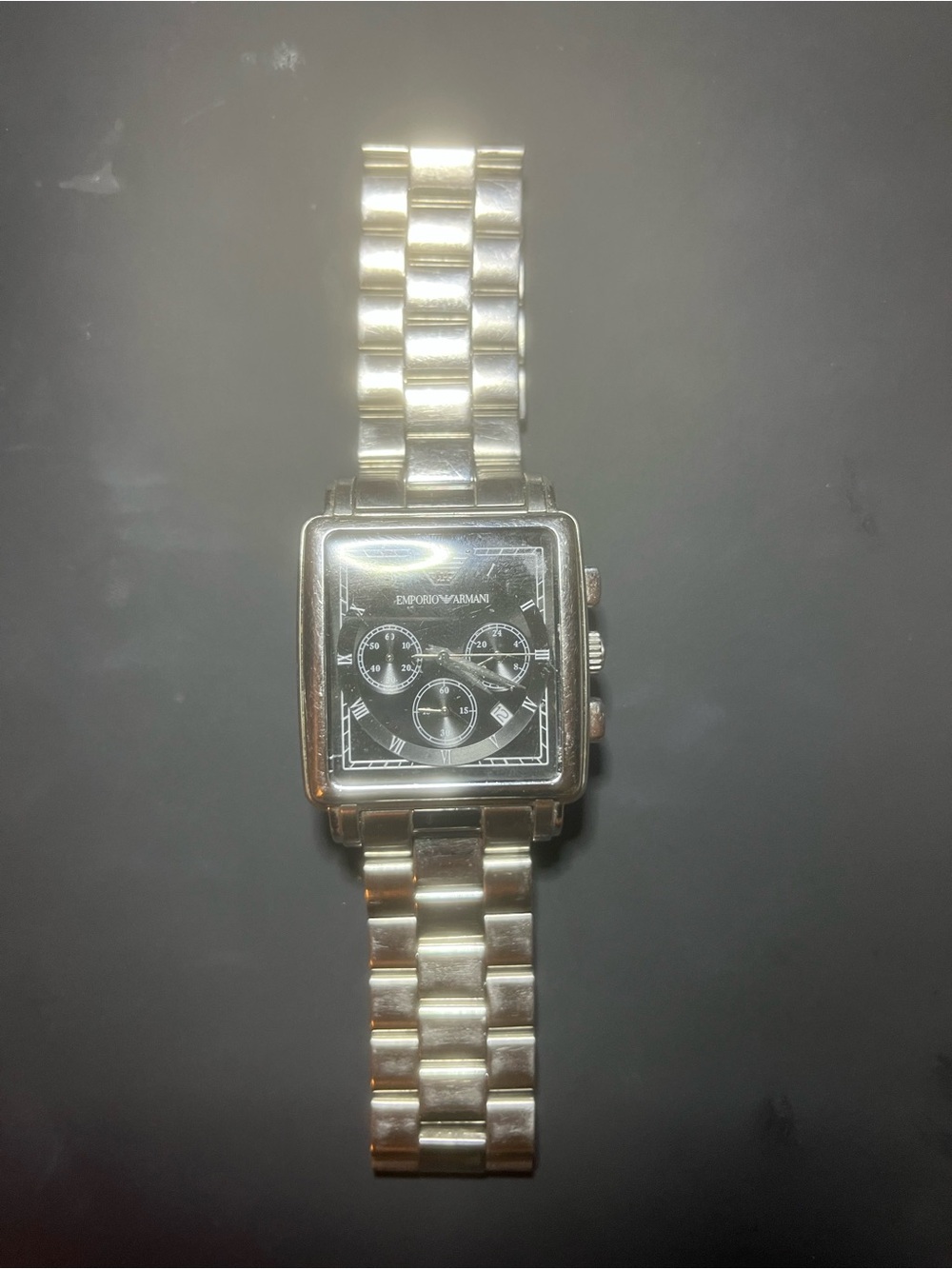 Emporio Armani Silver Bracelet Watch with Black Square Dial